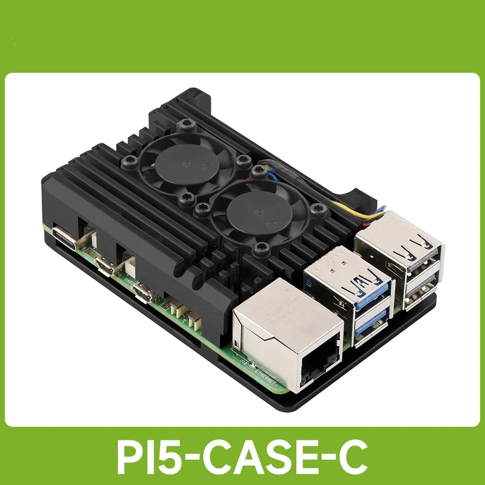 Waveshare Aluminium Alloy Case for Raspberry Pi 5, Raspberry Pi 5 Dual Cooling Fans Better Heat Dissipation