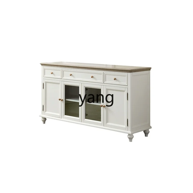 Yjq White Solid Wood Sideboard Four-Door Living Room Tea Cabinet Home Wall Storage