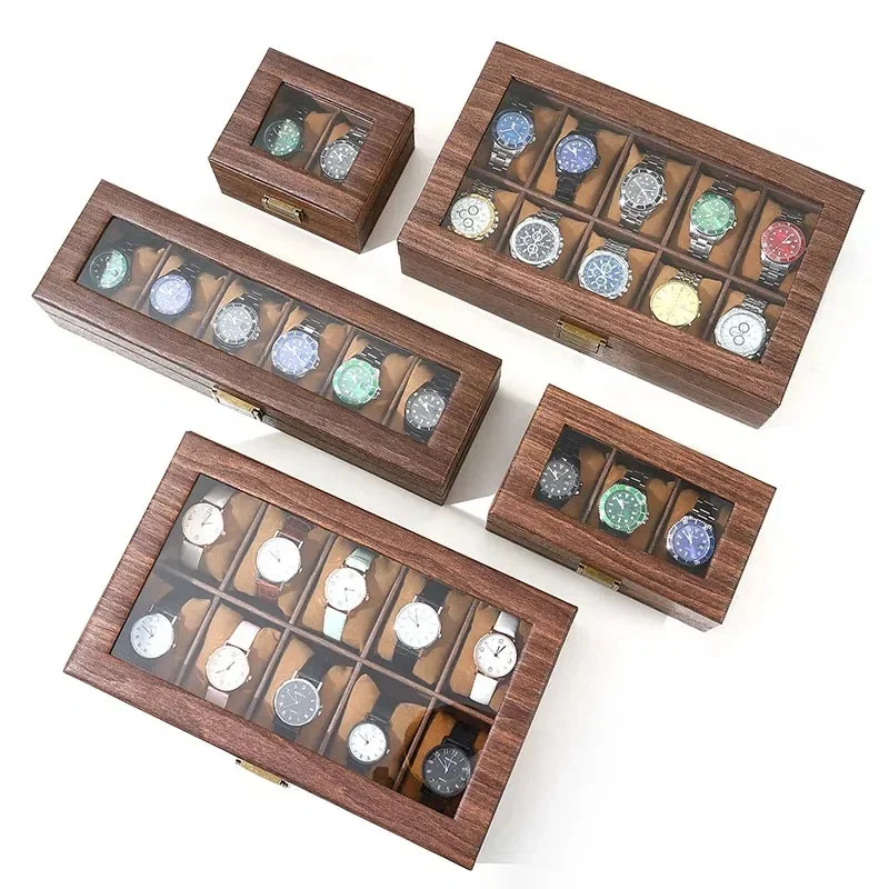 Classic Eco‑Friendly Wooden Dust‑Proof Watch Storage Display Case with Lock and Clear Glass Window for Watch Collection Home Dec