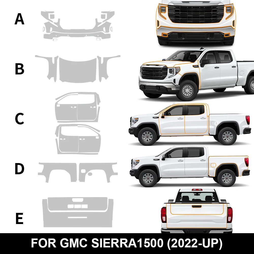 Car Paint Protection Film for GMC Sierra 1500 2022-2025 Accessories Body Sticker Bra Kit Transparent Anti-scratch Decal Styling