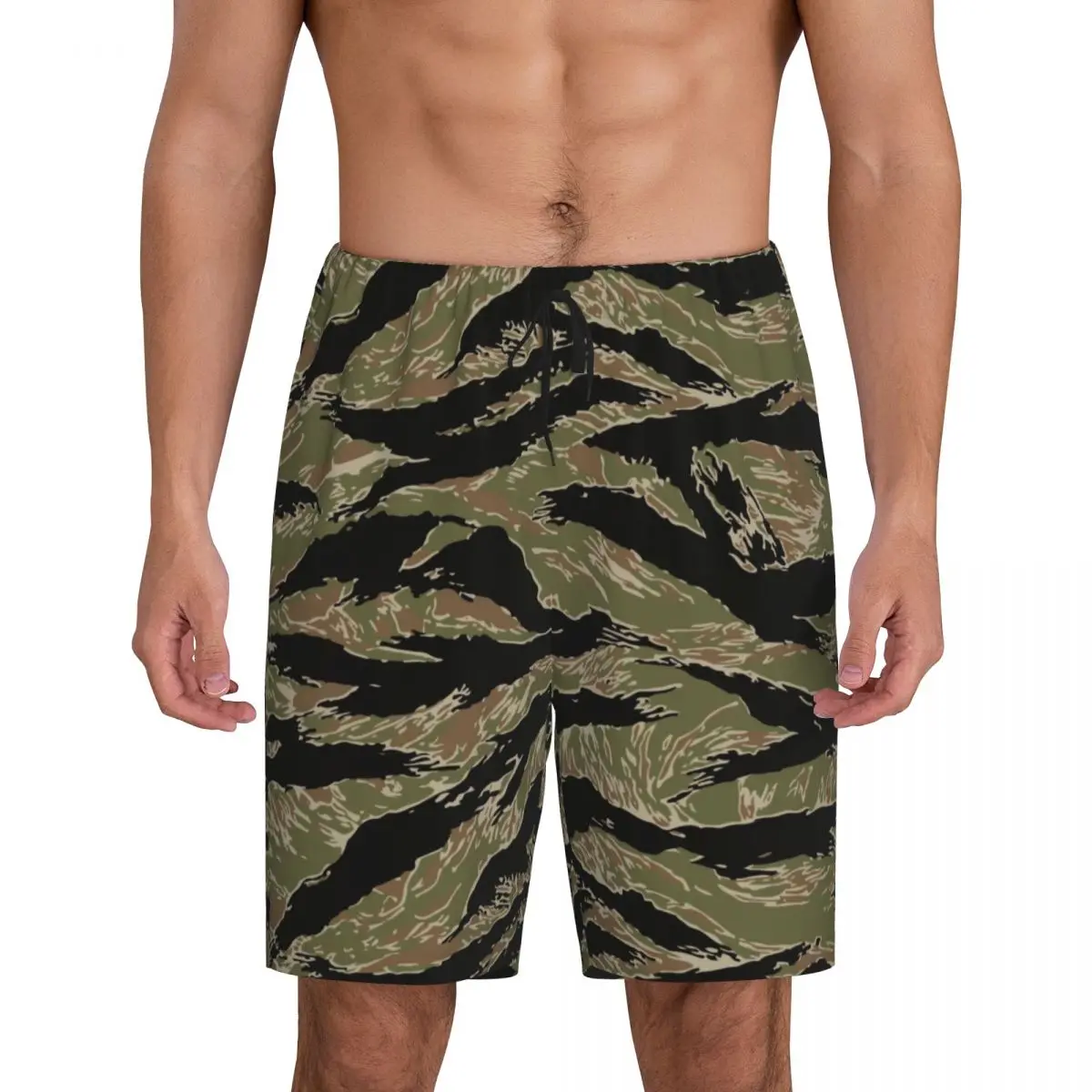 

Custom Printed Men Tiger Stripe Camo Pajama Bottoms Tactical Camouflage Sleepwear Pjs Sleep Shorts with Pockets