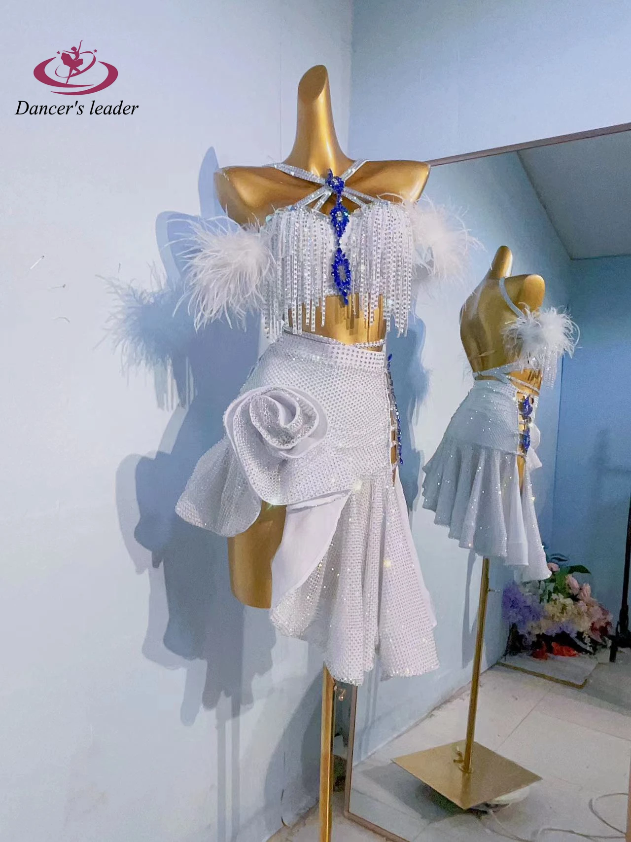 Danse latine scène internationale femmes haut de gamme personnalisé cuit à la vapeur Rlls diamant jupe Samba strass robe