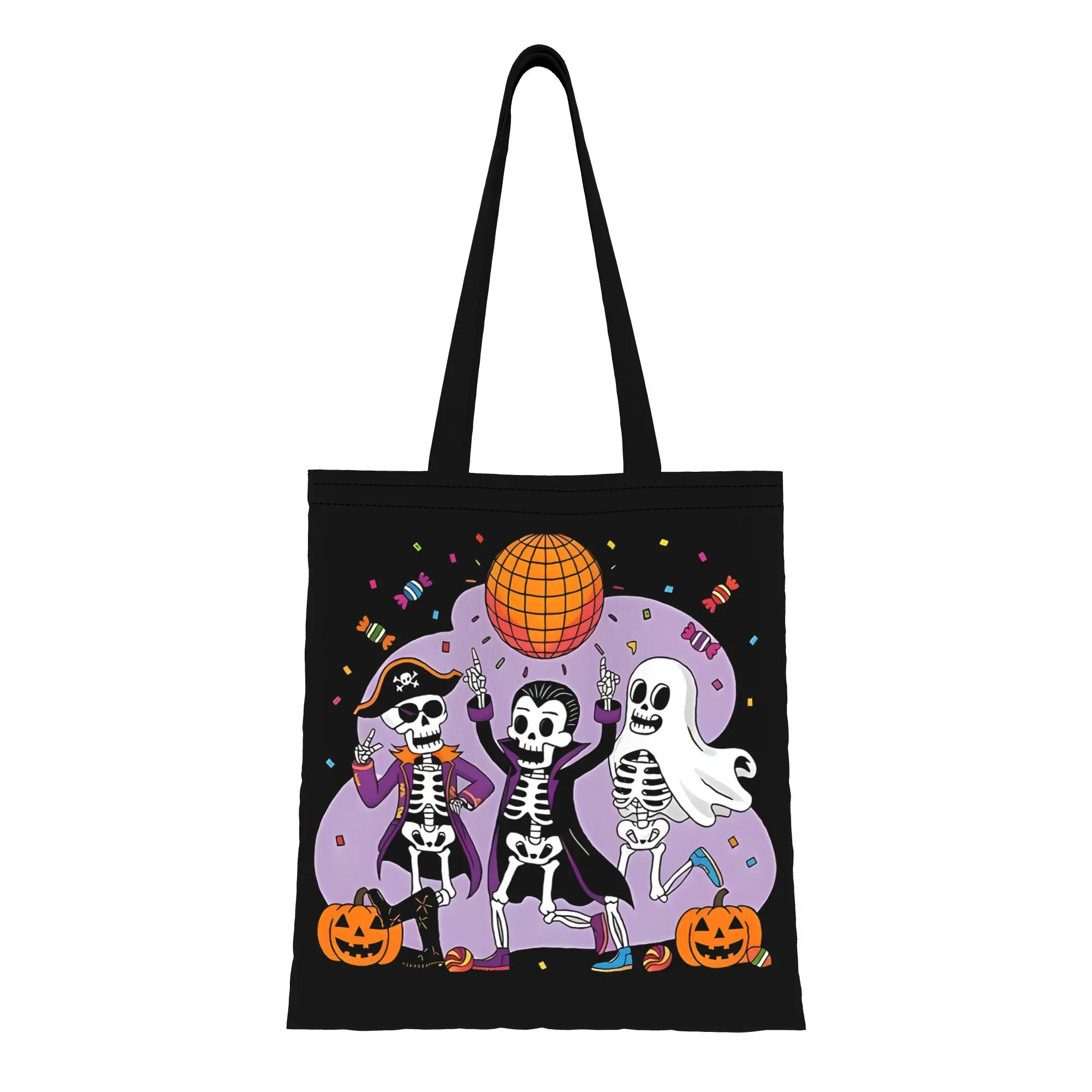 Reusable Trendy Skeletons Unleash The Disco   Fun Halloween Party Shopping Bag Women Tote Bag Portable  Shopper Bags