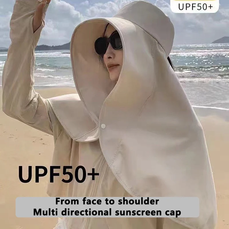 Large Shawl Sun Protection Hat For Women's Beach Hat All Inclusive Sun Protection Hat Integrated UV Resistant Outdoor Sunshade