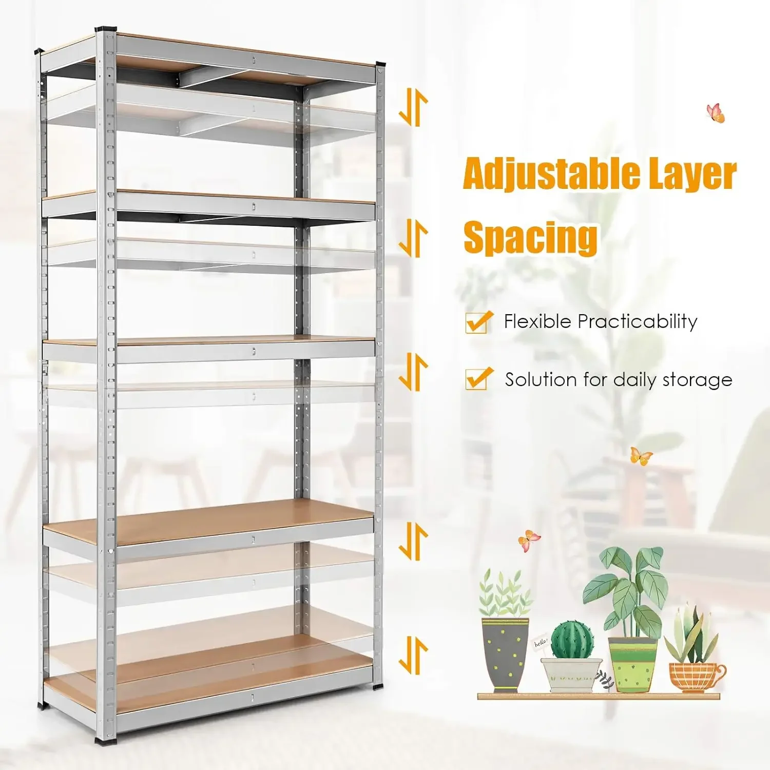 Tangkula Metal Storage Shelves, Heavy Duty Steel 5 Tier Utility Shelves with Adjustable Shelves, Bolt-Free Assembly, High Weight