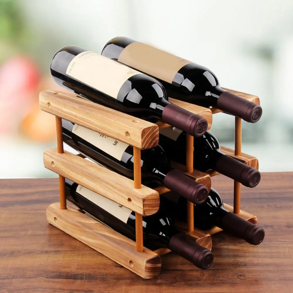 Solid Wood Red Wine Rack Simple Style Stackable Bottle Display Holder Decorative Space Saving Champagne Bottles Organizer