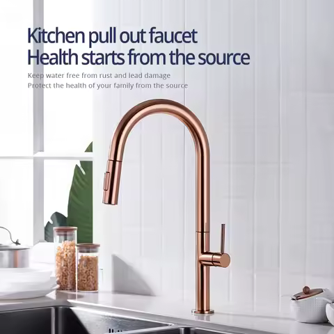 Brushed Rose Gold Kitchen Faucet Pull Down Sprayer Single Handle Single Hole Pull out Sink Mixer Deck Mounted