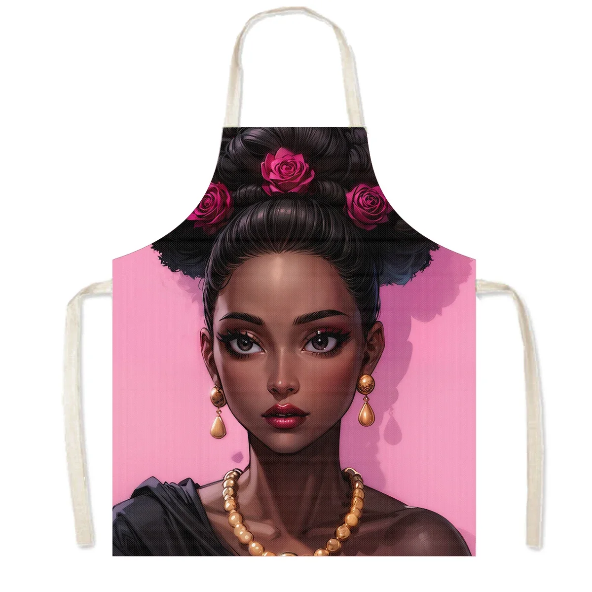 African Cartoon Girls Print Cooking Aprons Afro Women Household Cleaning Pinafore Barber Restaurant Chef Waiter Kitchen Apron