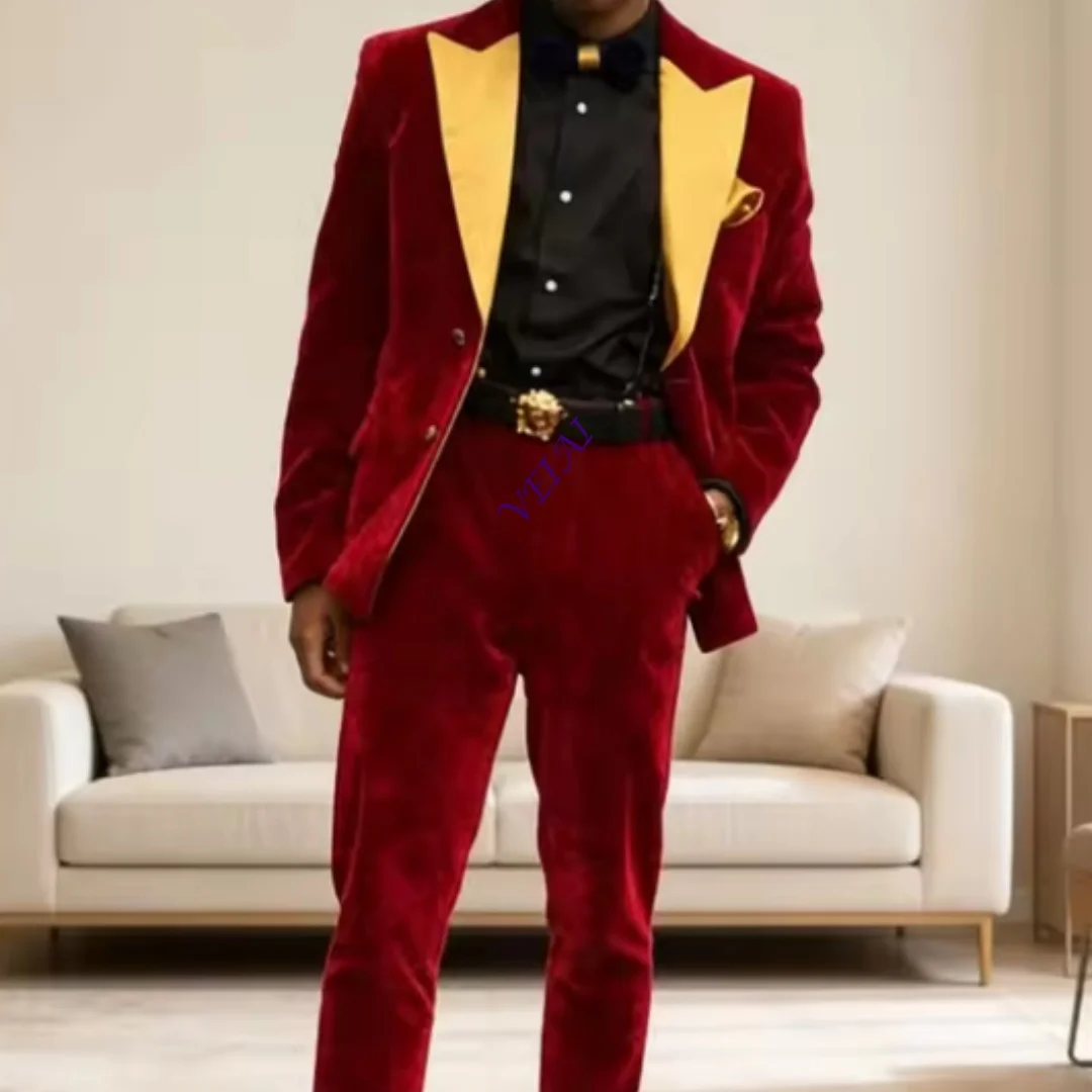 Two Tone Velvet Men Slim Fit Suits Mix Match Separates Stylish Wear Wedding Groom Tuxedo for Prom Emcee Host Custom MaCustomized