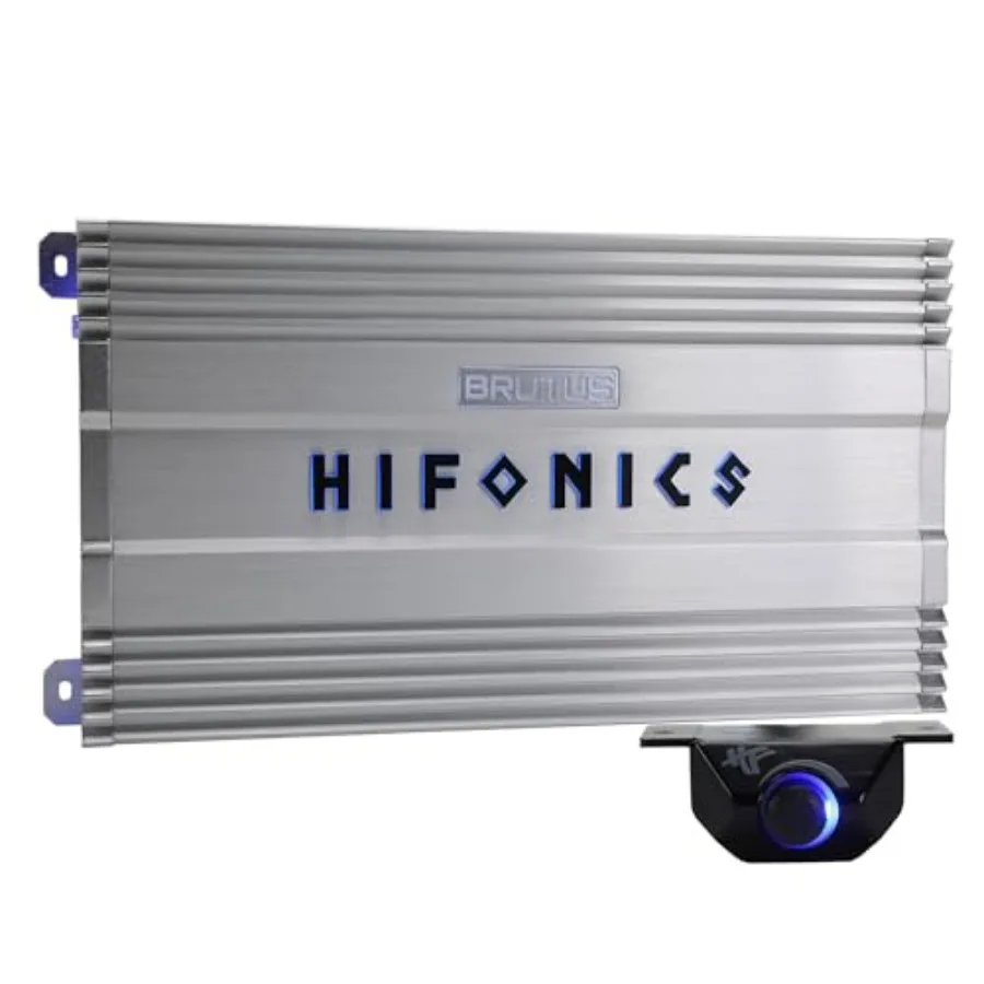 Car audio subwoofer amplifier, aluminum chassis, black, 2500W D-class with adjustable bass knob