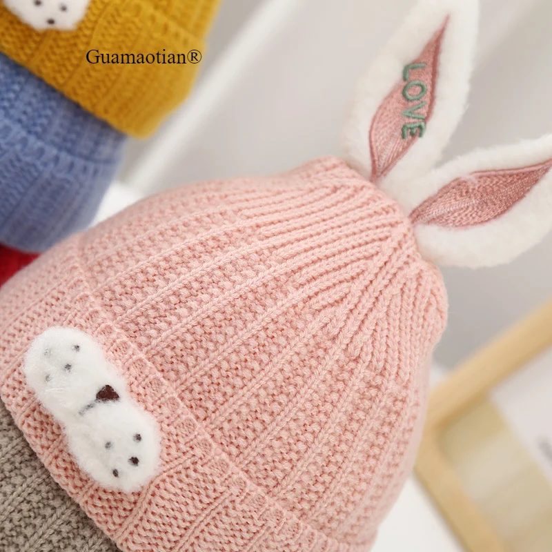 2024 nuovi cappelli invernali per neonati per ragazzi e ragazze Cute Bunny Knit Beanie Hat Double-Layer Warm Infant Caps accessori 0-6M