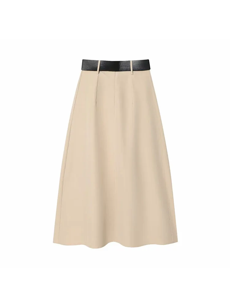 Women 2025 Winter New Vintage Belt Streetwear Chic Woman Long Skirt Sashes Zipper Fashion A-Line Skirt Draped Female Long Skirt