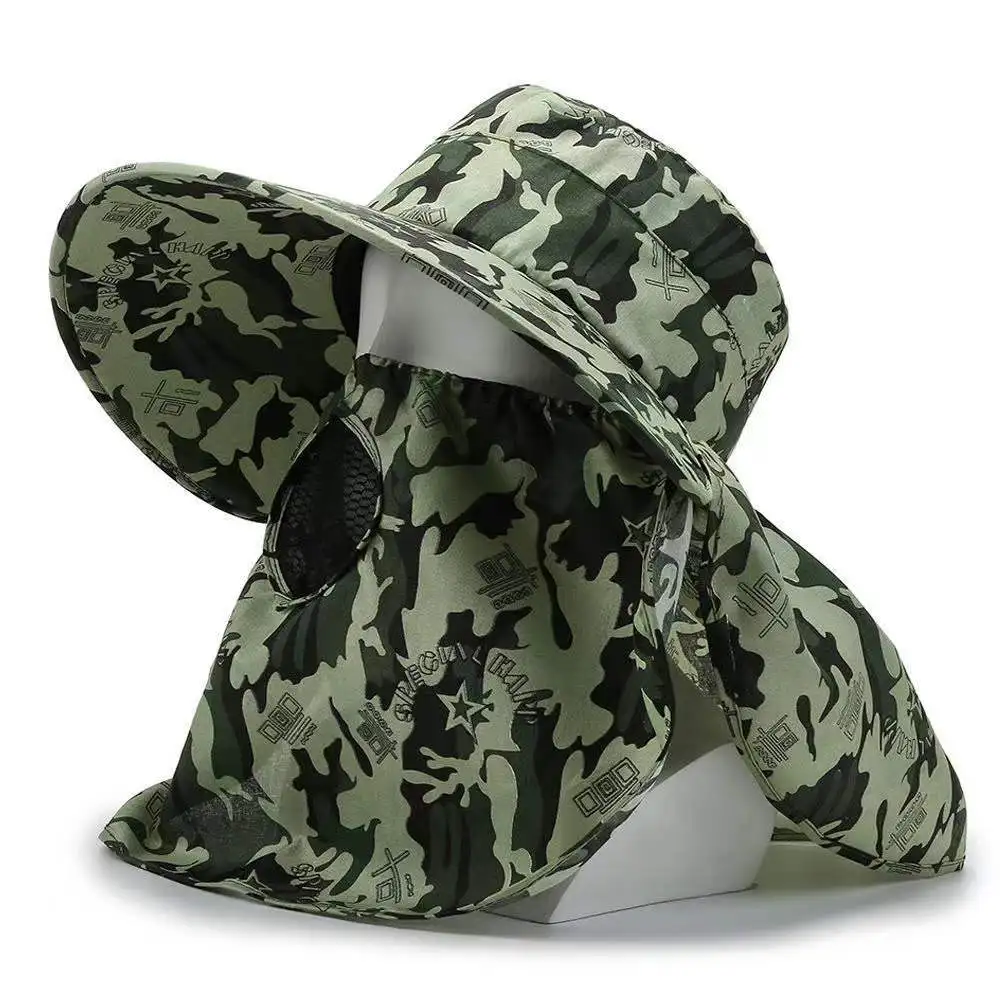 

Camouflage Sunscreen Cap Button Fixation fishing sunshade outdoor hiking tea picking photography mask shawl Breathable cap