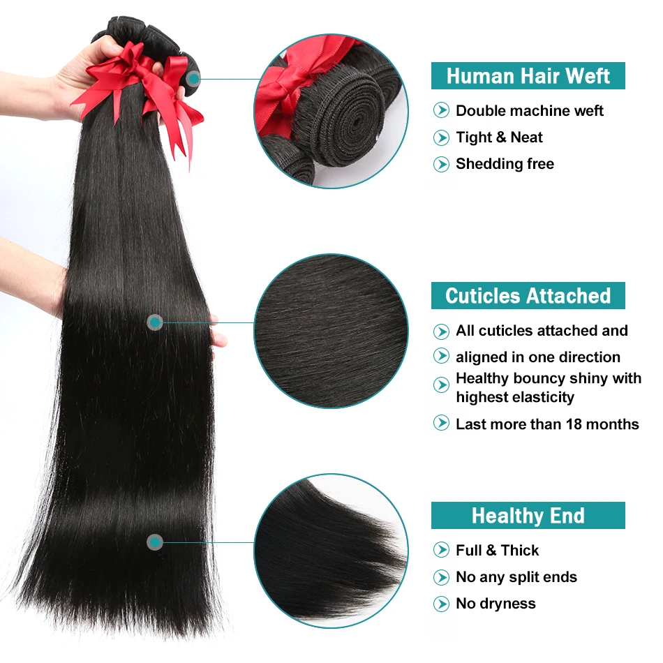 MELODIE Bone Straight Human Hair Weave Bundles  Natural Black 30 40 Inches Human Hair Extensions Brazilian