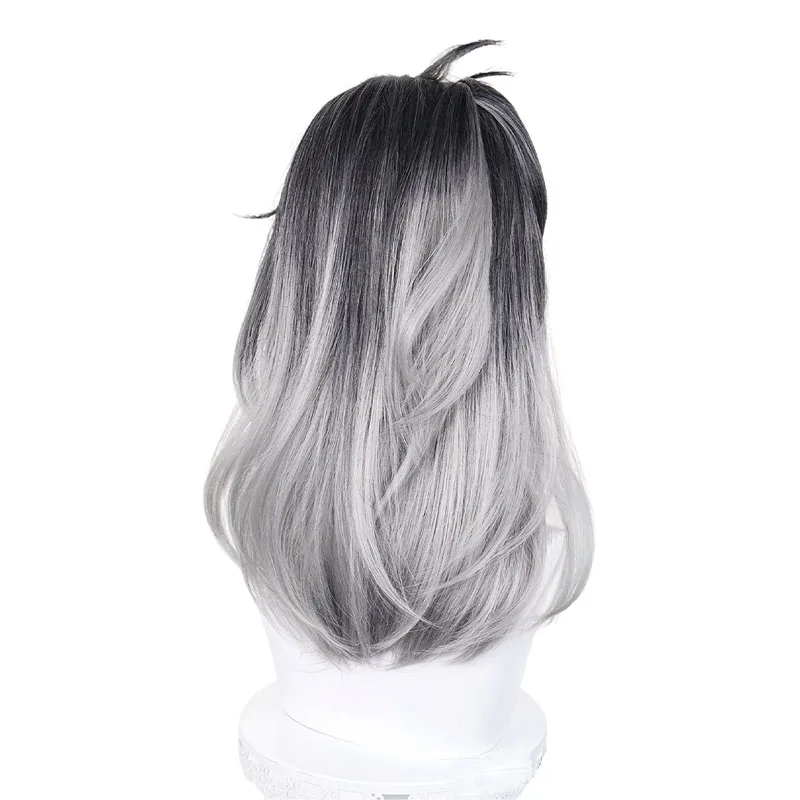 Game VALORANT Fade Cosplay Wig Black White Long Synthetic Hair Earrings For Women Men Halloween Costume Party Carnival Props view 3