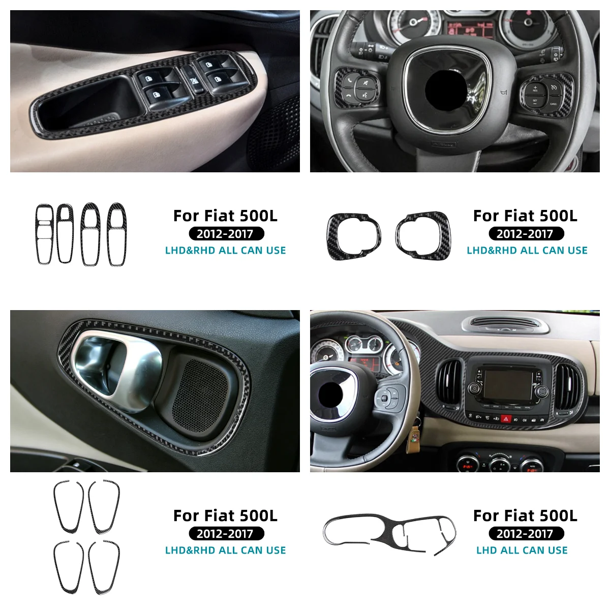 For 2012 2013 2014 2015 2016 2017 Fiat 500L Real Soft Carbon Fiber Car Door Handle Speedometer Steering Wheel Trim Sticker