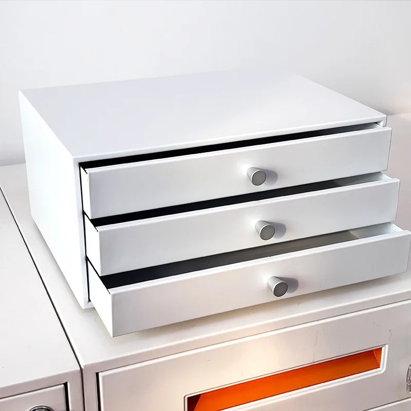 Desktop simple white office iron drawer cabinet, desktop steel stainless steel storage cabinet multi-layer