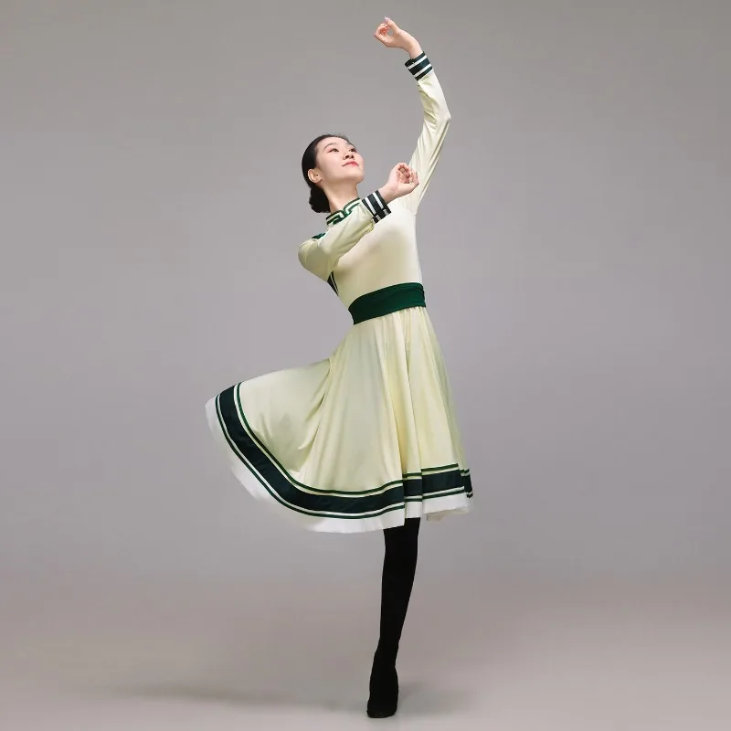 Traje de dança tibetana para mulher tradicional estilo chinês mongol roupas de prática nacional antigo desempenho de palco folclórico