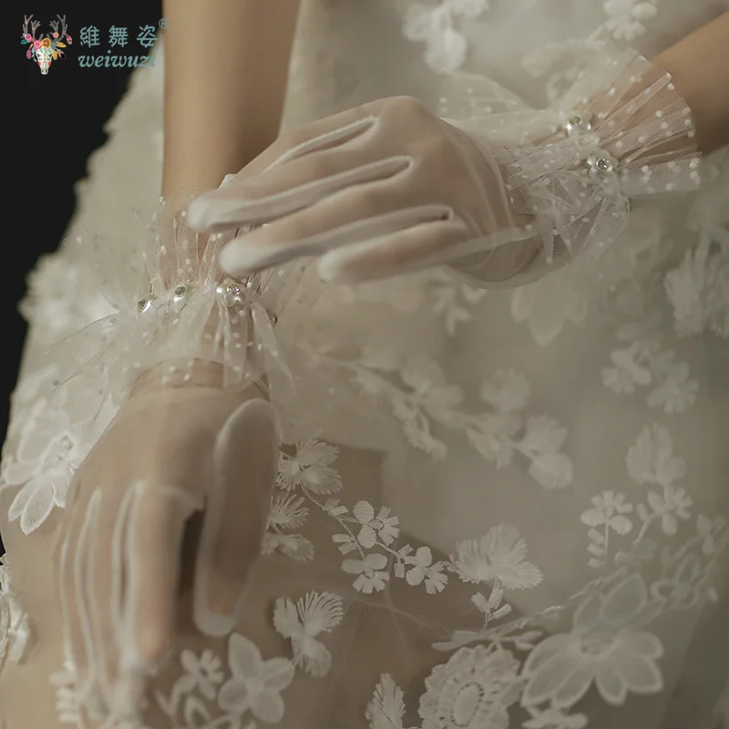 간단한 기질 레이스 신부 웨딩 장갑 웨딩 액세서리 탄성 실크 신부 장갑 사진 액세서리
