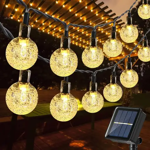 Solar String Lights Outdoor, 36ft 60 LED Globe String Light with 8 Mode, Waterproof Crystall Ball Lights Solar Patio Lights for Garden, Lawn, Patio, Gazebo, Yard, Outdoor Decor - Warm White
