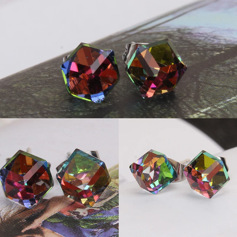 Pendientes de tuerca de piedra de cristal clásicos de lujo para mujer, pendientes de cristal de cubo de agua simples, regalos de joyería de fiesta