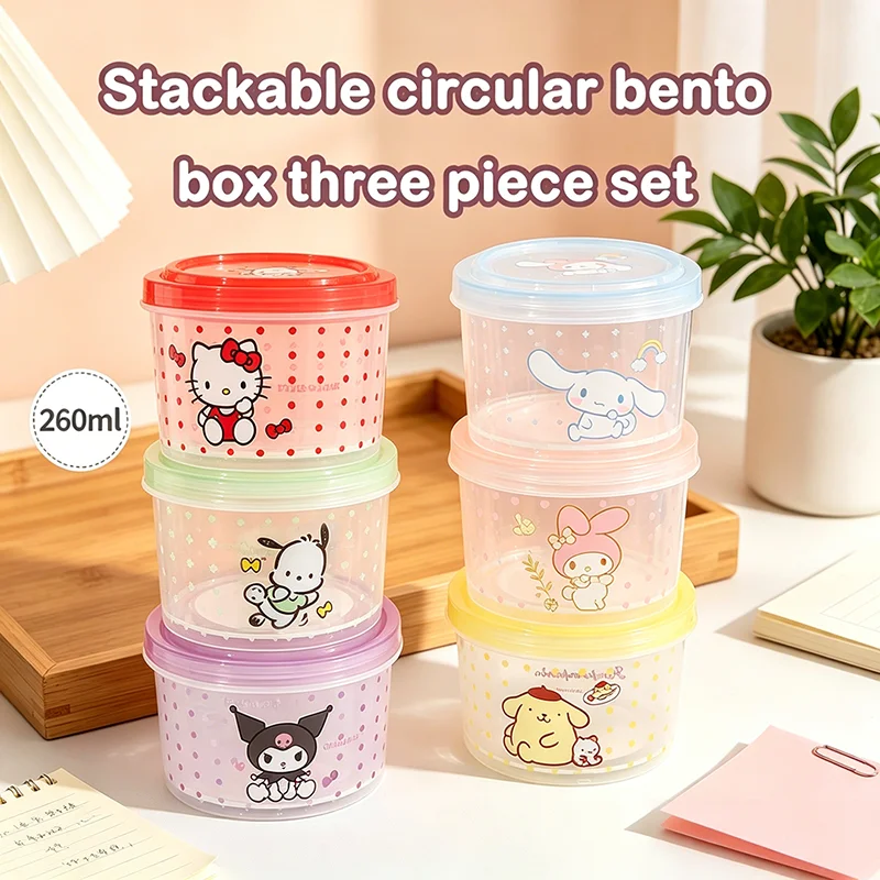 Model Kitchen Set Pvc - 260ML เฮลโล คิตตี้กล่องเบนโตะแบบวางซ้อนกันได้ 3 ชิ้นชุดภาชนะเก็บอาหารแบบพกพาห้องครัวนักเรียนโรงเรียนสำนักงานกล่องอาหารกลางวันของขวัญ