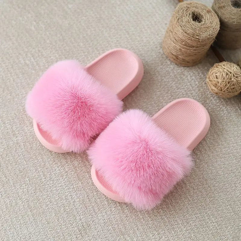 New Arrival Children Slipper Winter Warm Slides Sheepskin Sliders Girl's Real Wool Fur Slippers Home Indoor Winter Shoes