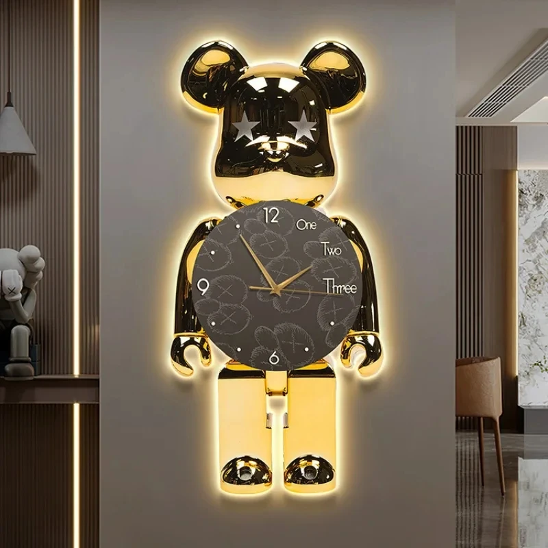 Light Luxury Cartoon Violent Bear Wall Clock Modern Minimalist Design Silent Clock Living Room Corridor Decoration YX456TB