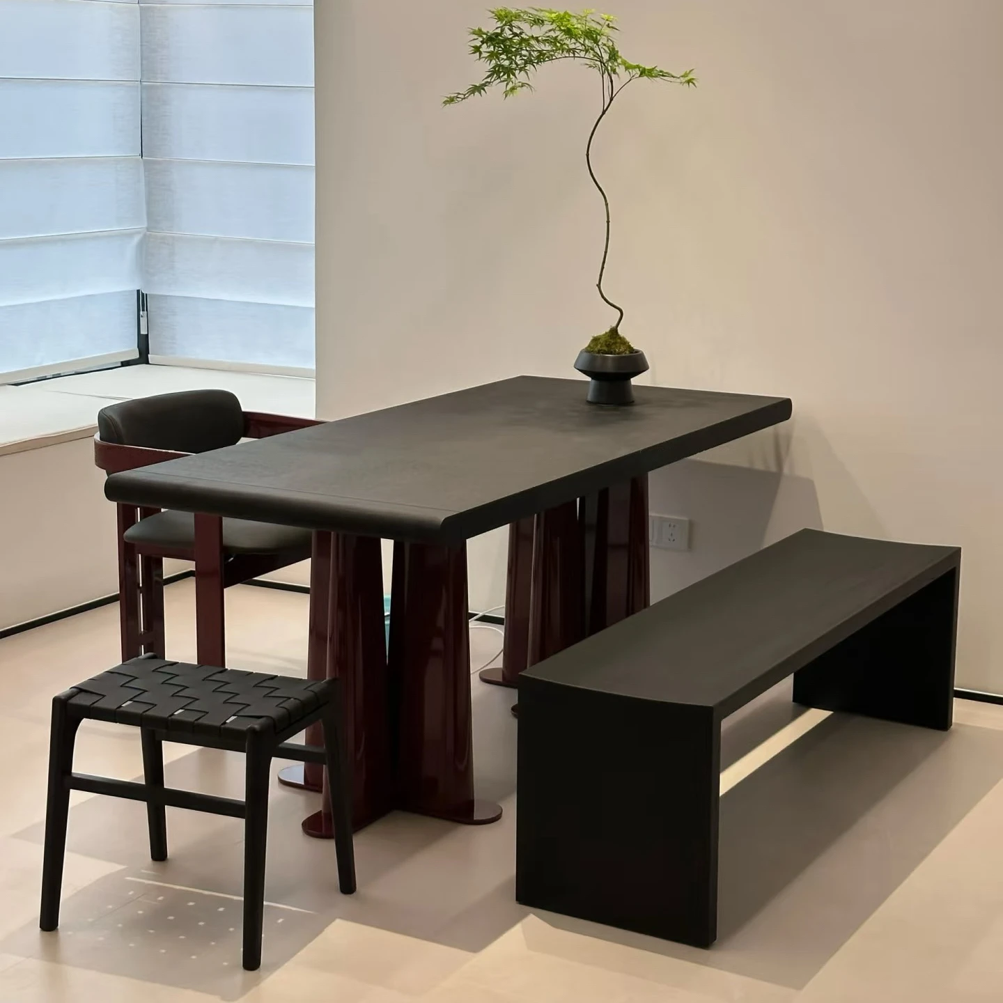 Wabi Sandy Wind Solid Wood Dining Table Retro Style Minimalist Tea Table Modern Simple Negotiation Table Rectangle Workbench