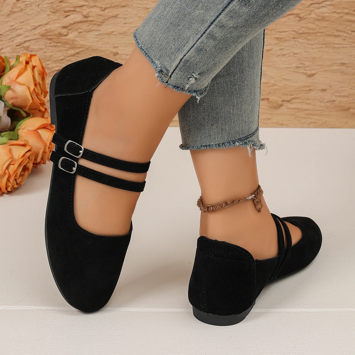 Damen Mary Jane Ballerinas mit doppeltem Riemen, runder Zehenpartie und weicher Sohle, Freizeitschuhe – Detail 13