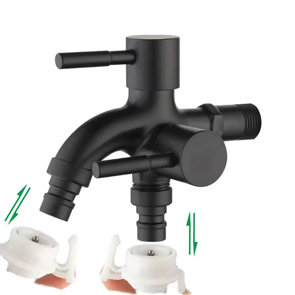 

Черный кран, двойной кран для стиральной машины, смеситель из нержавеющей стали 304, настенный уголок для ванной комнаты, сада, уличный кран, швабра для балкона G1/2'