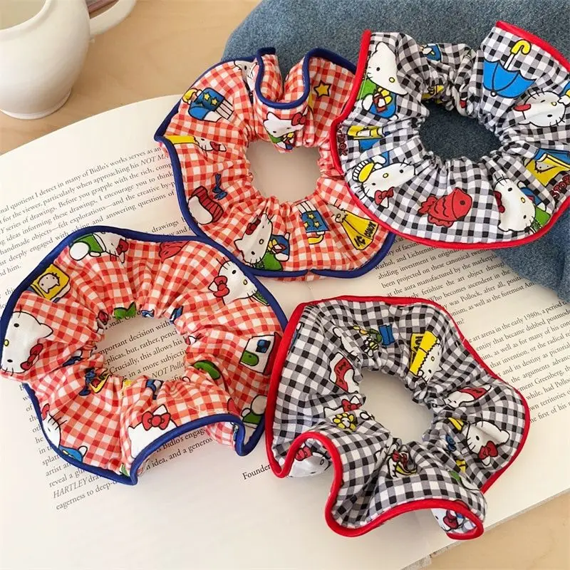 

Cartoon Hellos Kittys Pattern Plaid Girly Collar-scurry Sweet Girly Girly Hair Tie Bun Hair Tie Hair Accessory Women's Gifts