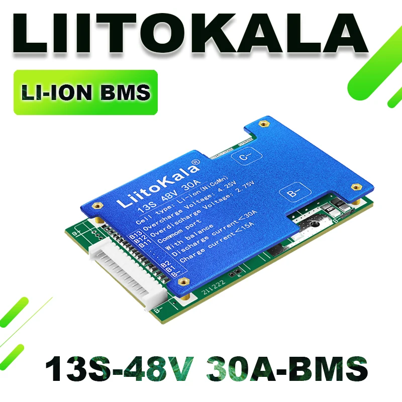 LiitoKala 13S 48V 30A 50A Li-ion Lithium 18650 Battery Pack BMS PCB Board PCM Balance Integrated Circuits Board for Arduino