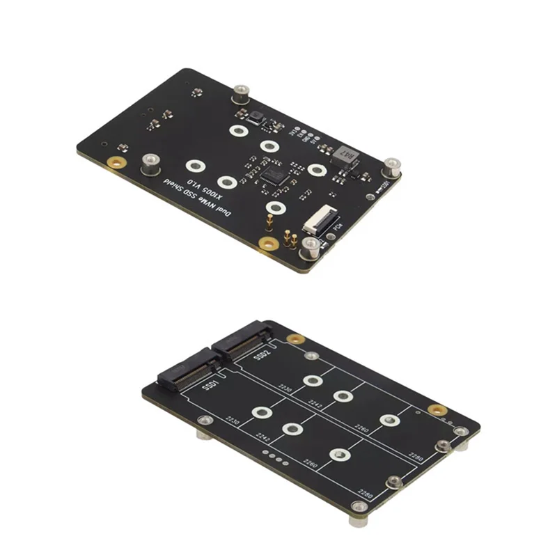 VO-X1005 Podwójna osłona SSD NVME z chłodzeniem + obudowa Pcle do M.2 Dual SSD dla Raspberry Pi 5, obsługuje akcelerator AI Hailo-8