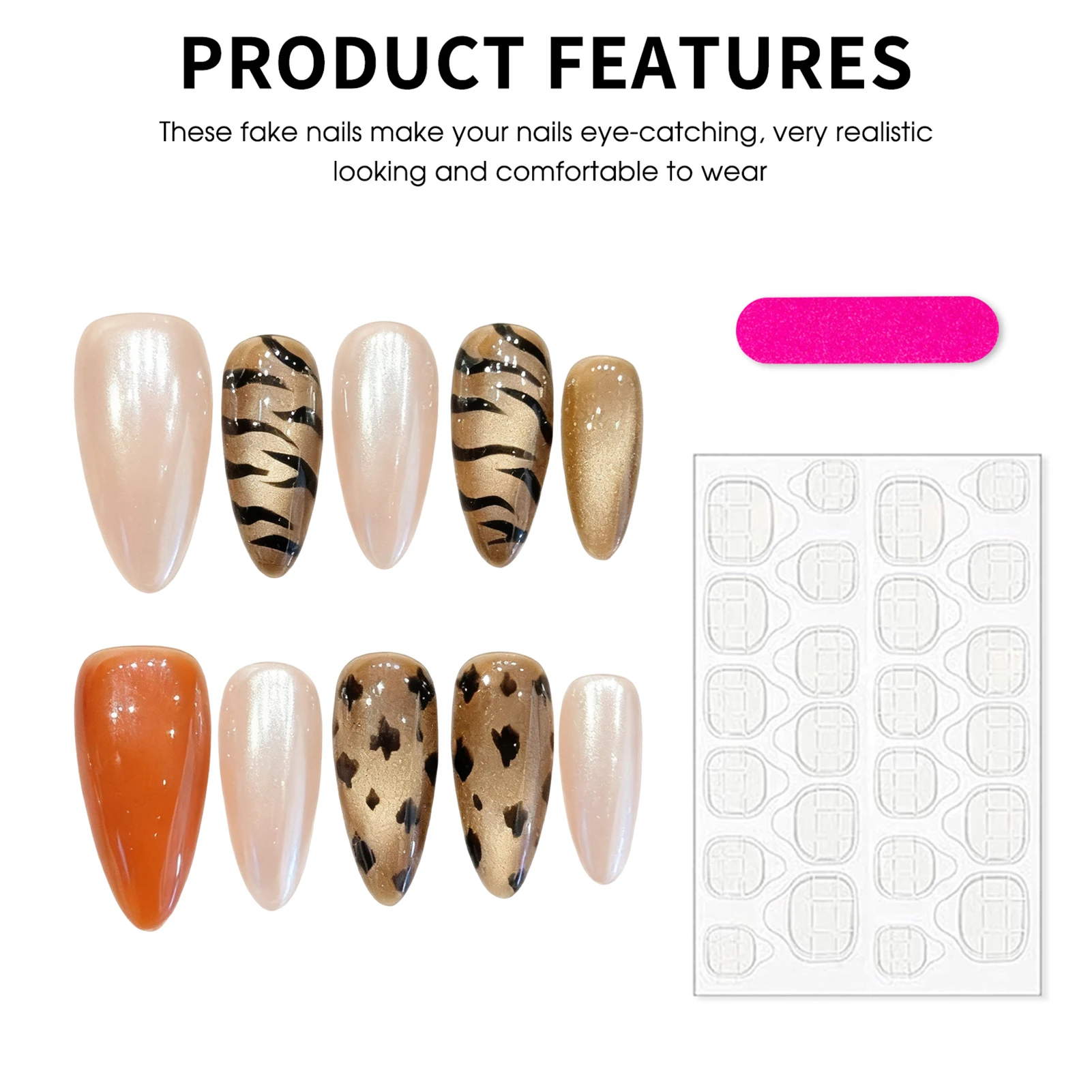10pcs Luxury Handmade Press on Nails Leopard Print Cat Eye Almond Shape Full Cover Nail Tips Wearable French Flash False Nails view 4