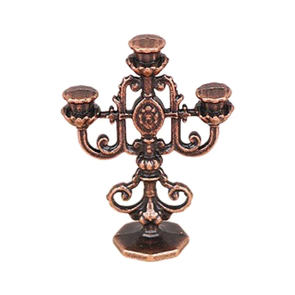 Metal Scene Prop Dollhouse Candlestick For Realistic Scene Layout Simulation Candles Included Solid Alloy Metal