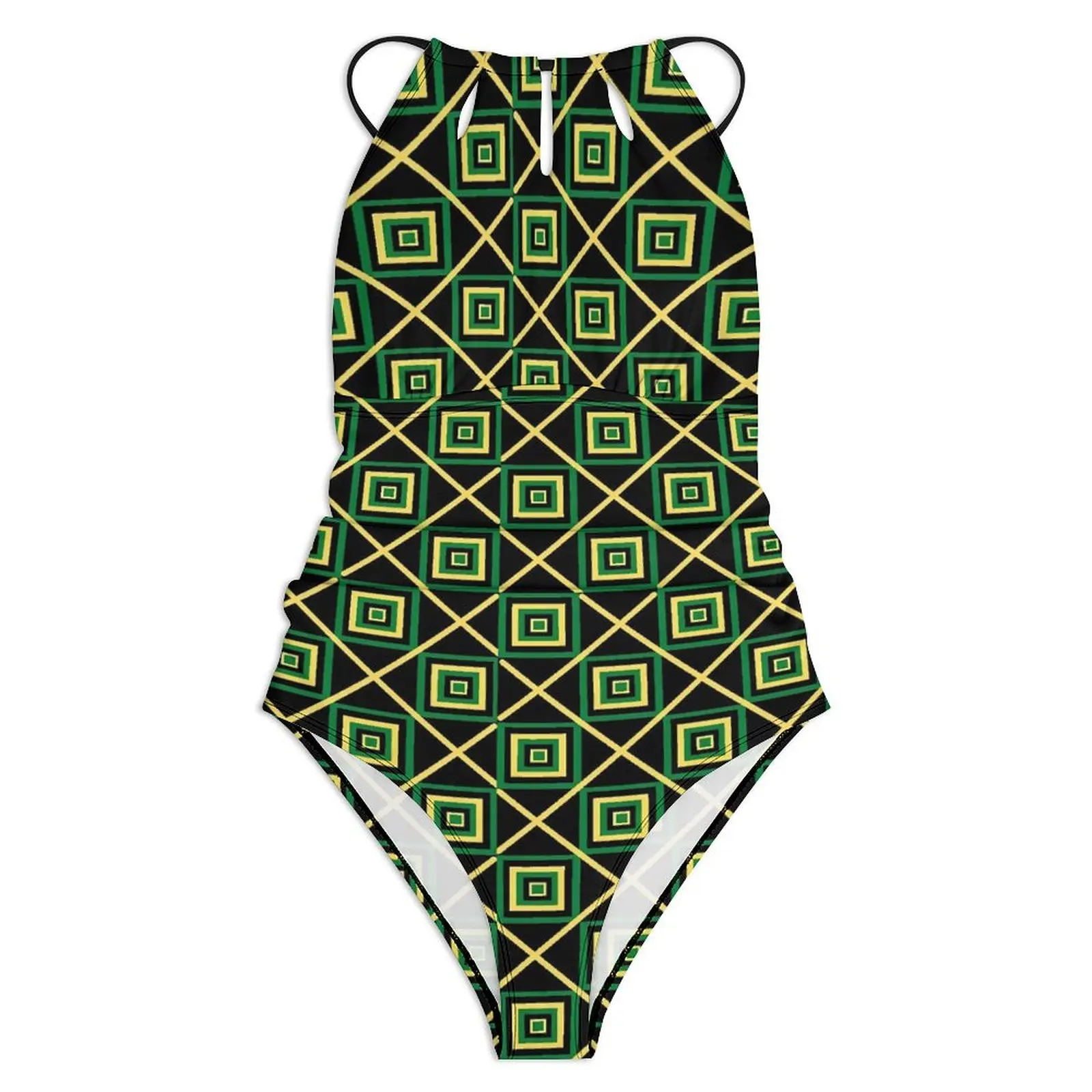 Jamaican Flag Inspired Swimsuit Retro One Piece Swimwear Push Up Retro Monokini Sexy Holiday Surf Graphic Bodysuit