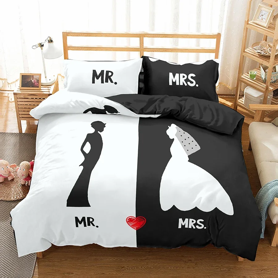 Couples Modern Duvet Cover Queen 220x240 260x240 Crown Bedding Set Black White Bed Cover For Double Bed 2 sp Adult Bedroom Set