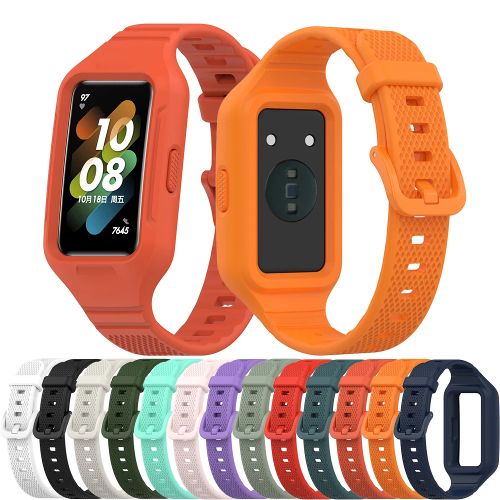Sport Silicone Wristband For Huawei Band 10 9 8 7 6 Smartwatch Strap with Case Bracelet Colorful Replacement WatchBand Frame