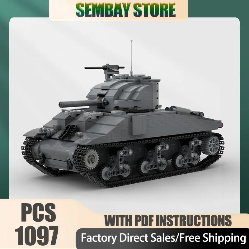 Armored Car Model Moc Building Bricks Modular M4A2-75 Tank Model Technology Blocks Christmas Toy Construction Holiday Gifts