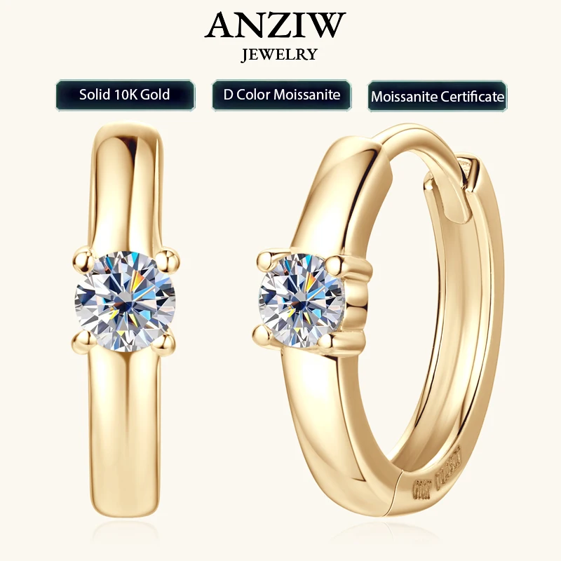 Pendientes de aro de oro auténtico de 10 quilates para mujer, pendientes de diamantes de moissanita de Color D de 2,5mm, Mini aros, joyería de boda de oro amarillo certificada