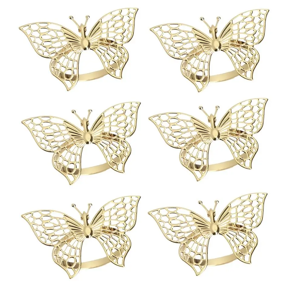 1/6pcs Iron Napkin Ring Gold/Rose Gold/Silver Butterfly/Hollow Hollow Butterfly Napkin Ring Napkin Ring Holder Coffee Shop