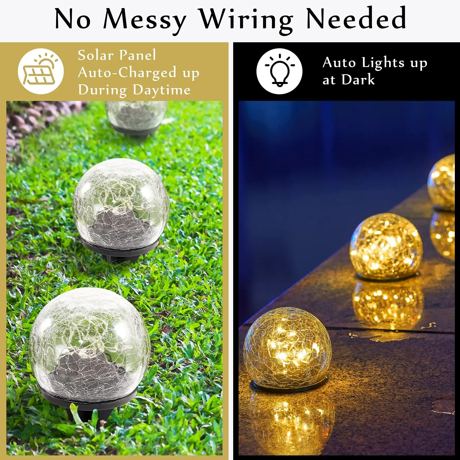 Solar Lights Outdoor Garden Globe Light Cracked Glass Ball Led Solar Light Decorative Solar Ball Garden Decor for Backyard Lawn