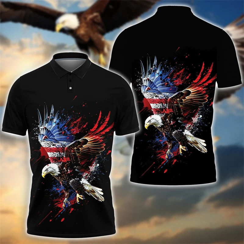 American Flag 3D Printed 3D Printed Fashion US Eagle Short Sleeve America Polo Shirts For Men Clothes USA Animal Male Tee Tops