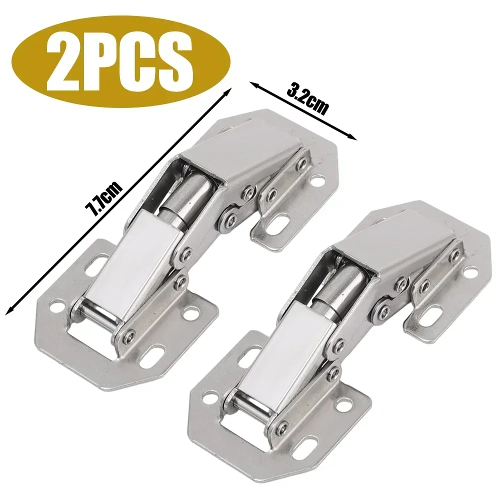 12-2PCS Stainless Steel Cabinet Hinges 90 Degree No-Drilling Hole Cupboard Door Buffer Hinges Furniture Cabinet Hardware Kits