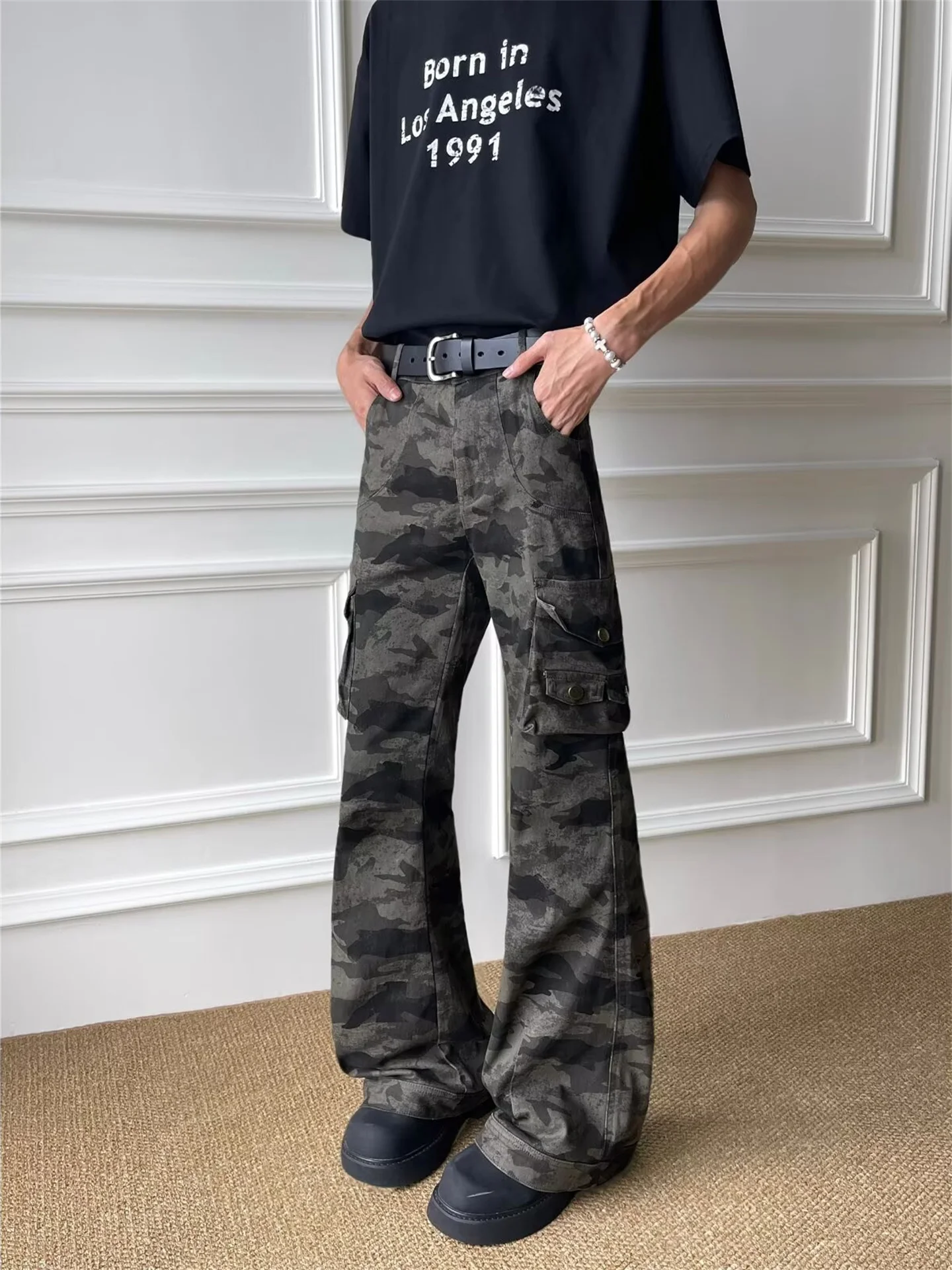 

American Style Camouflage Workwear Jeans Men's Trendy Handsome Multi-Pocket Slim Straight Leggings Long Pants Casual Summer