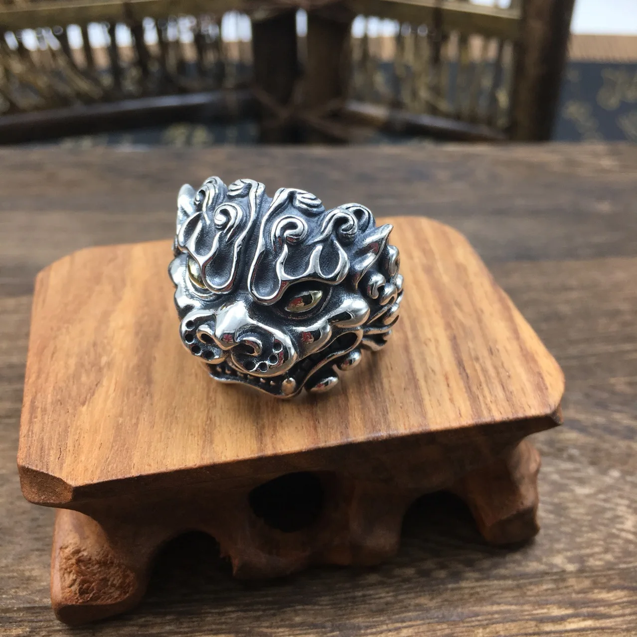 

S925 sterling silver men's domineering Pixiu ring vintage Thai silver exaggerated old God Beast personality ring