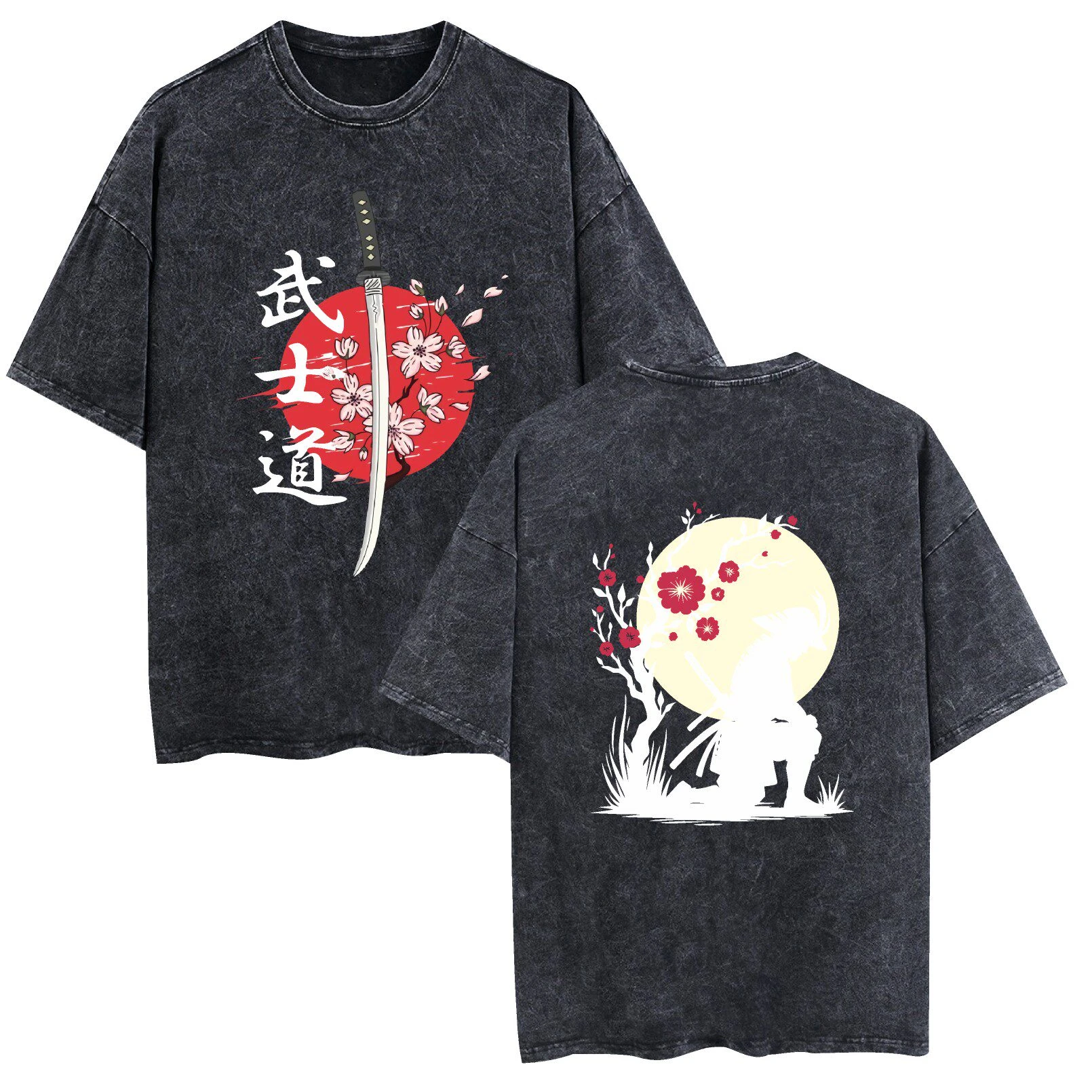 Pop Wash T-shirt Anime Vagabond Miyamoto Musashi Casual Cotton Summer Short Sleeve Men and Women Pure Cotton Wide