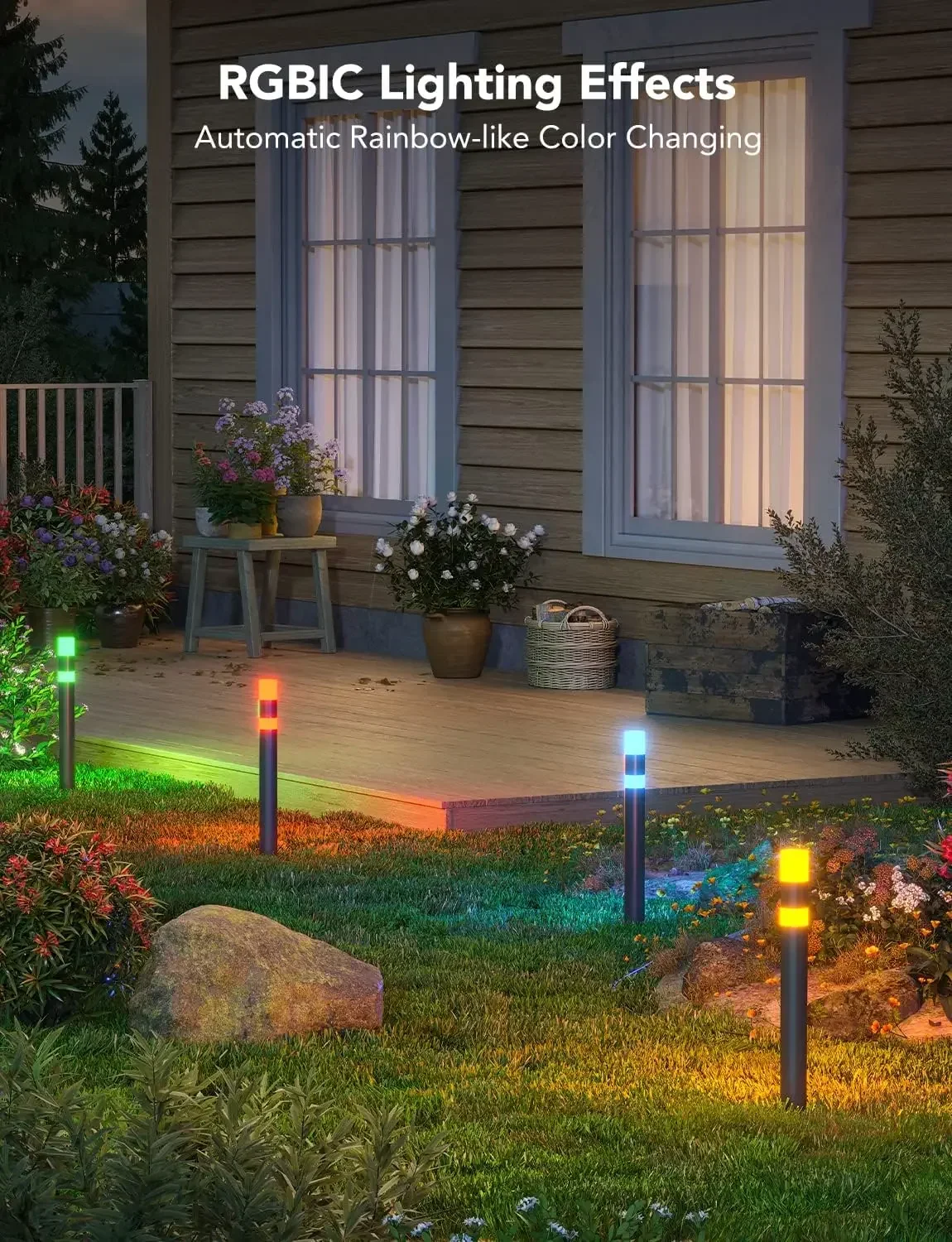 Outdoor Pathway Lights, Patio Decorations, Smart Outdoor Lights with App Control, 250LM RGBIC Walkway Lights