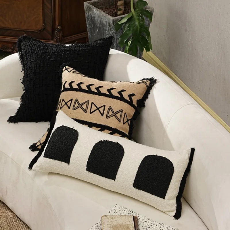 Loop Velvet Pillows Ivory Black Cushion Case 30x70 Decorative Pillow Cover For Sofa Chic Room Home Decorations